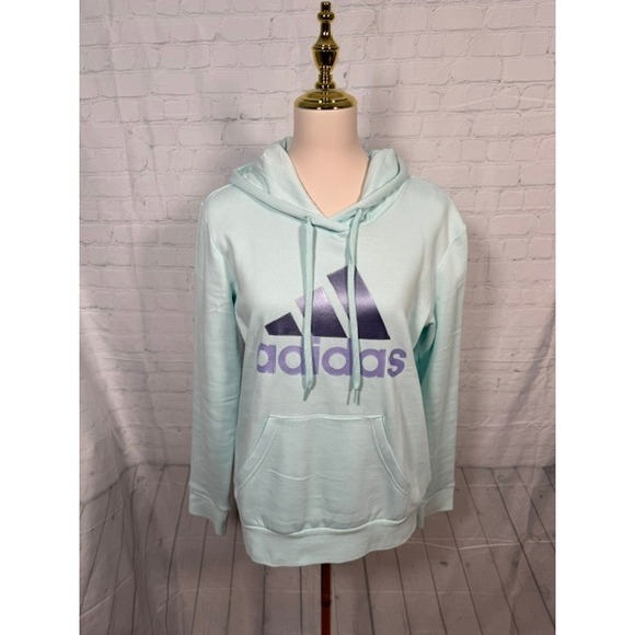 adidas Originals Tops - Adidas‎ Mint Green Purple Logo Pullover Hoodie Women's Medium M EUC
